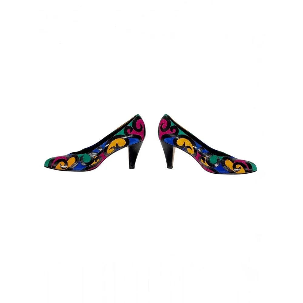 Andrea Pfister Neiman Marcus Vintage Pumps Multi Color Swirl Leather Heels 7.5 - Picture 2 of 7